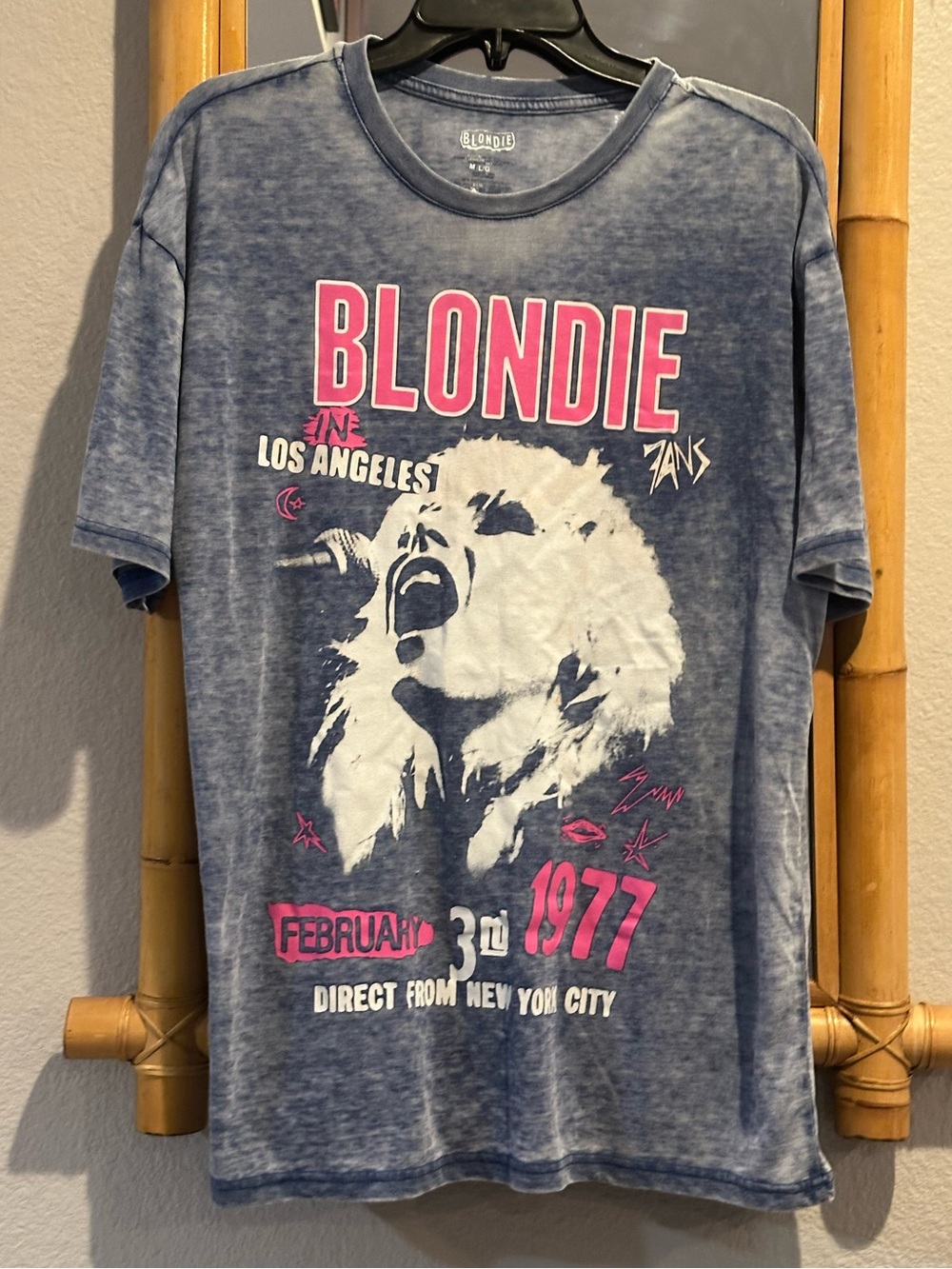 Blondie Los Angeles Tour Tee - Blue with Pink & White Graphic